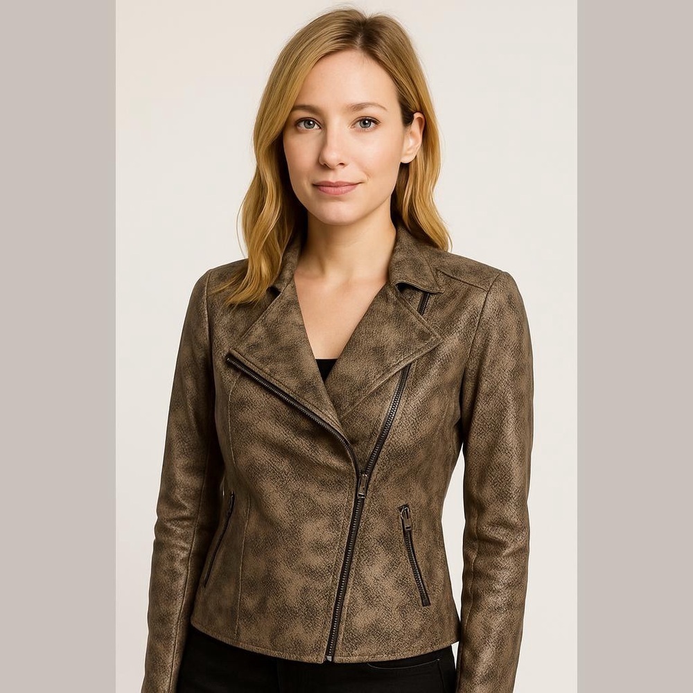 Kris Jenner Kollection Brown Snake Print Zip Up Lightweight Jacket Zippers NEW